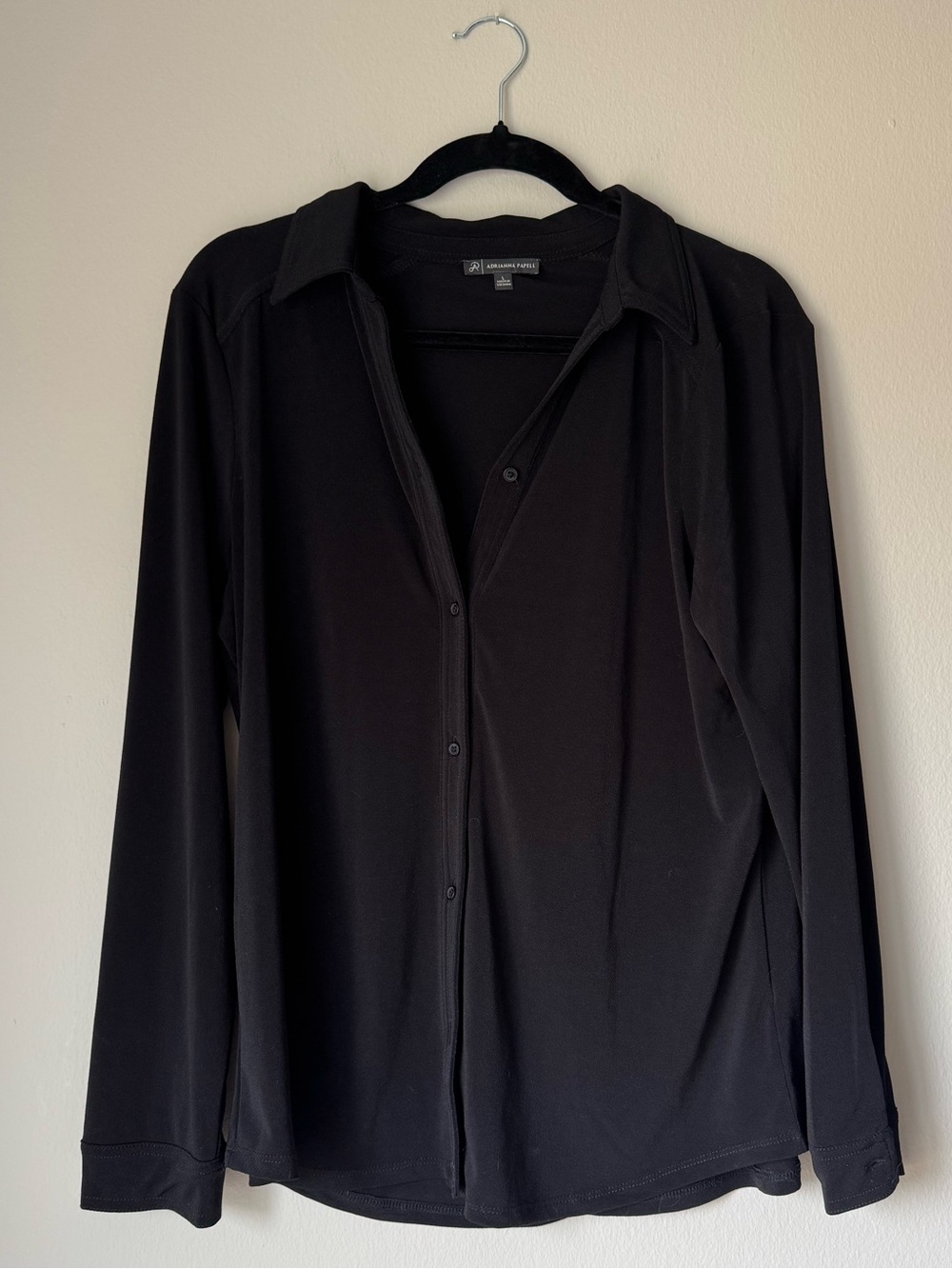Adrianna Papell Black Long-Sleeve Button Front Blouse